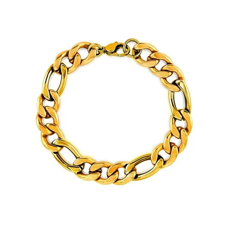 Gold Plated Stainless Steel Figaro Chain Bracelet (11mm) - 9 | Walmart (US)