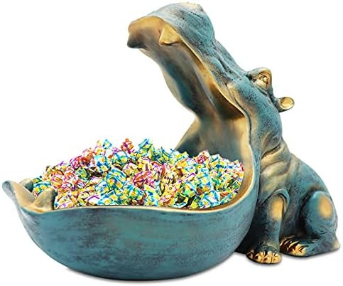 aboxoo Hippo Statue Candy Dish, Funny Storage Key Bowl for Table, Dark Blue | Amazon (US)