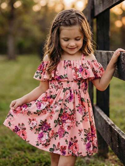 Emery Rose Kids Young Girl Ditsy Floral Ruffle Hem Camisole Dress Dusty Rose Floral Girls Dress G... | SHEIN