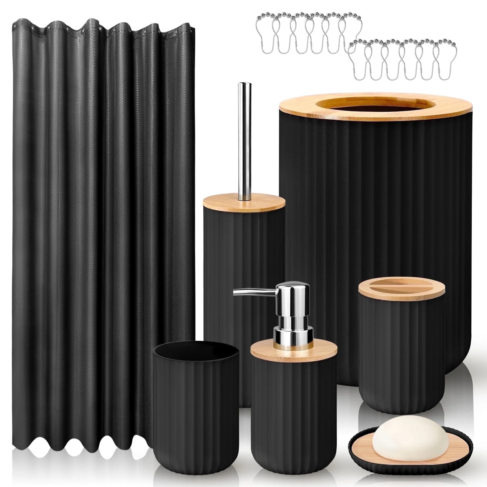 Livhil 19 Pcs Black Bathroom Accessories Sets with Shower Curtain,  Specially Designed for Small ... | Walmart (US)
