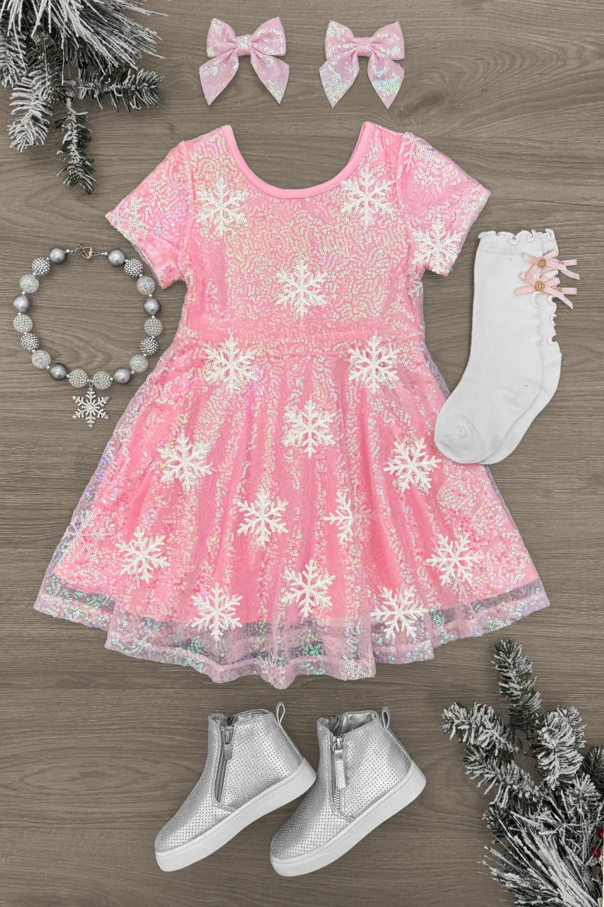 Pink Sequin Snowflake Dress | Sparkle In Pink