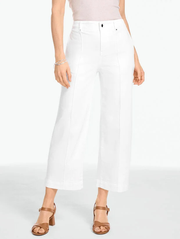 Wide Crop High Waist Lightweight Jeans - Pintuck | Talbots