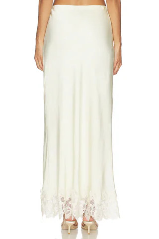 Elisan Lace Satin Midi Skirt in Ivory | Revolve Clothing (Global)