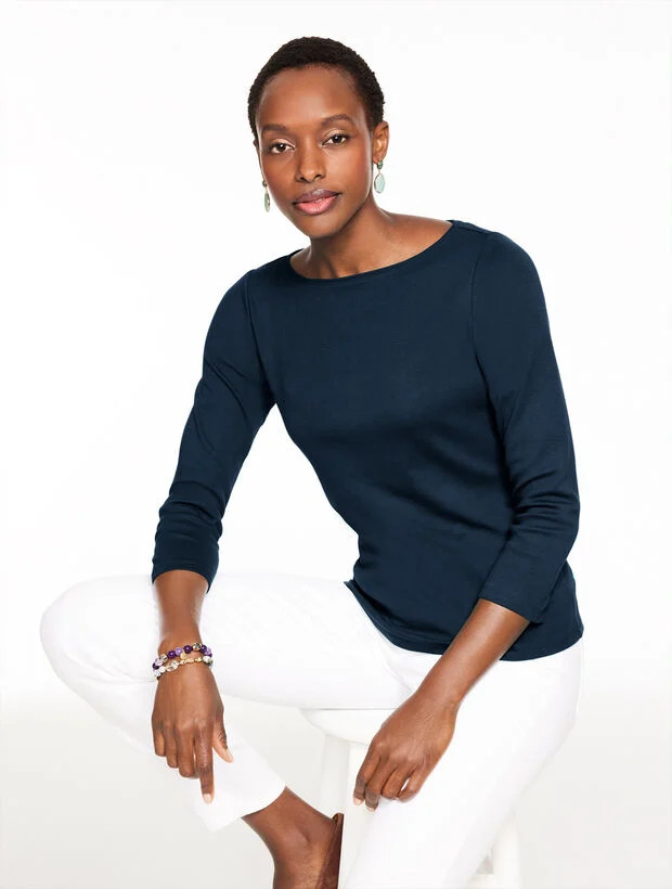 Solid Bateau Neck Tee Pima Cotton | Talbots