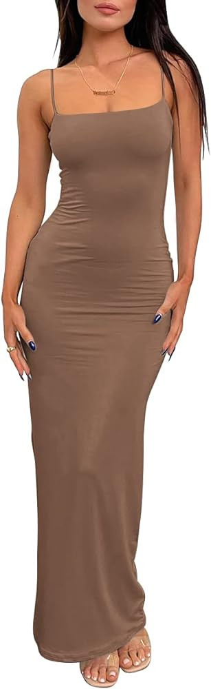 LILLUSORY Womens Summer Casual Slip Dresses Spaghetti Strap Bodycon Maxi Dress | Amazon (US)