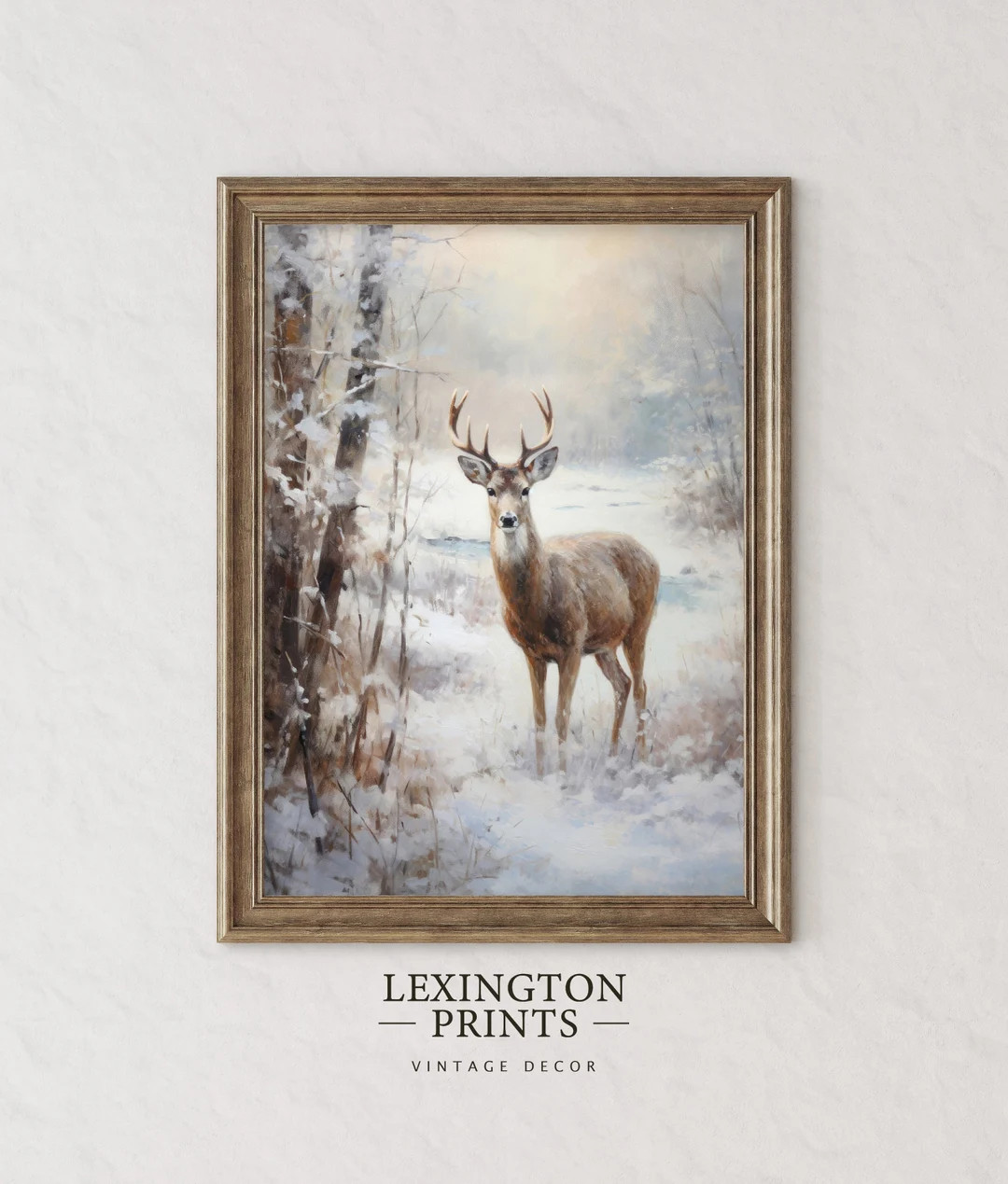 Christmas Decor Vintage Christmas Deer Painting Snowy Winter - Etsy | Etsy (US)