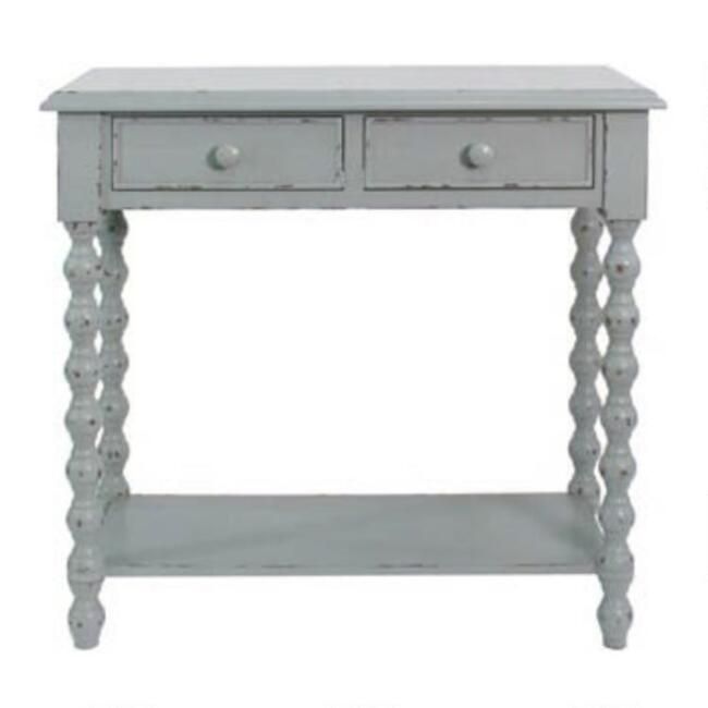 Antique Blue Wood Willow Console Table With Drawers | World Market