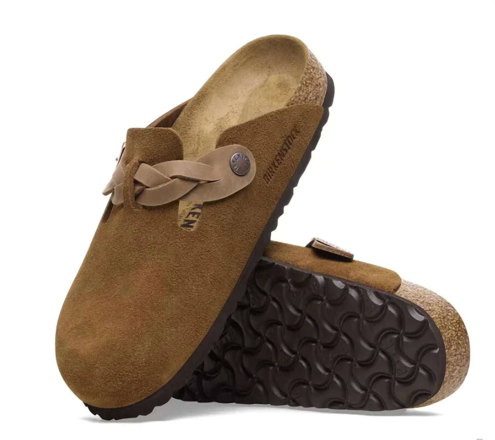 Women's Boston Braided Suede Clogs In Mink | Shop Simon