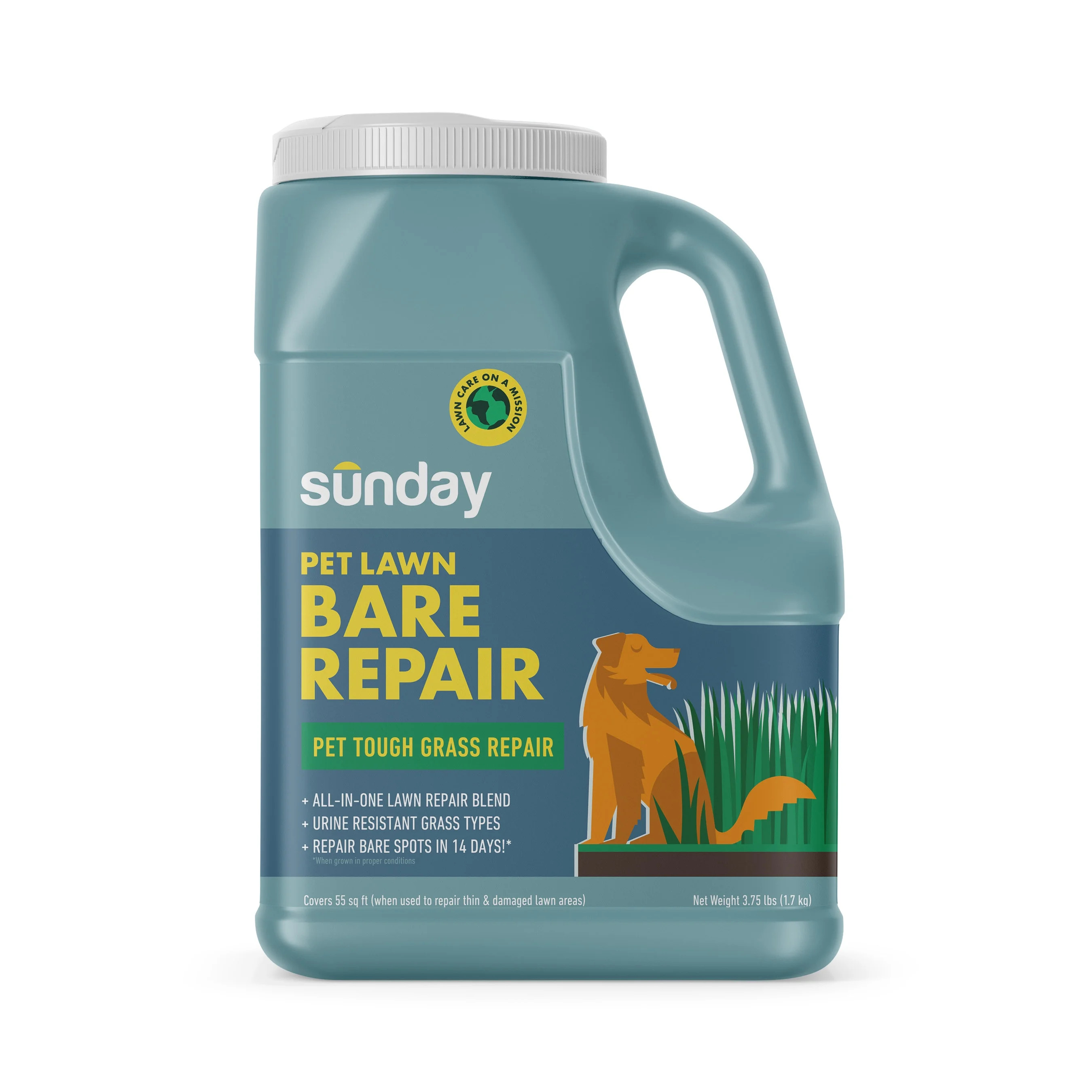 Sunday Bare Repair: Pet Lawn Grass Seed + Lawn Treatment, 3.75 lb, Sun & Shade | Walmart (US)