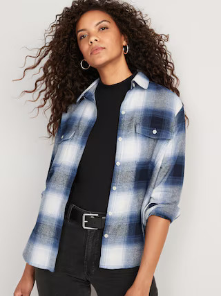 Long-Sleeve Plaid Flannel Boyfriend Tunic Shirt for Women | Old Navy (US)