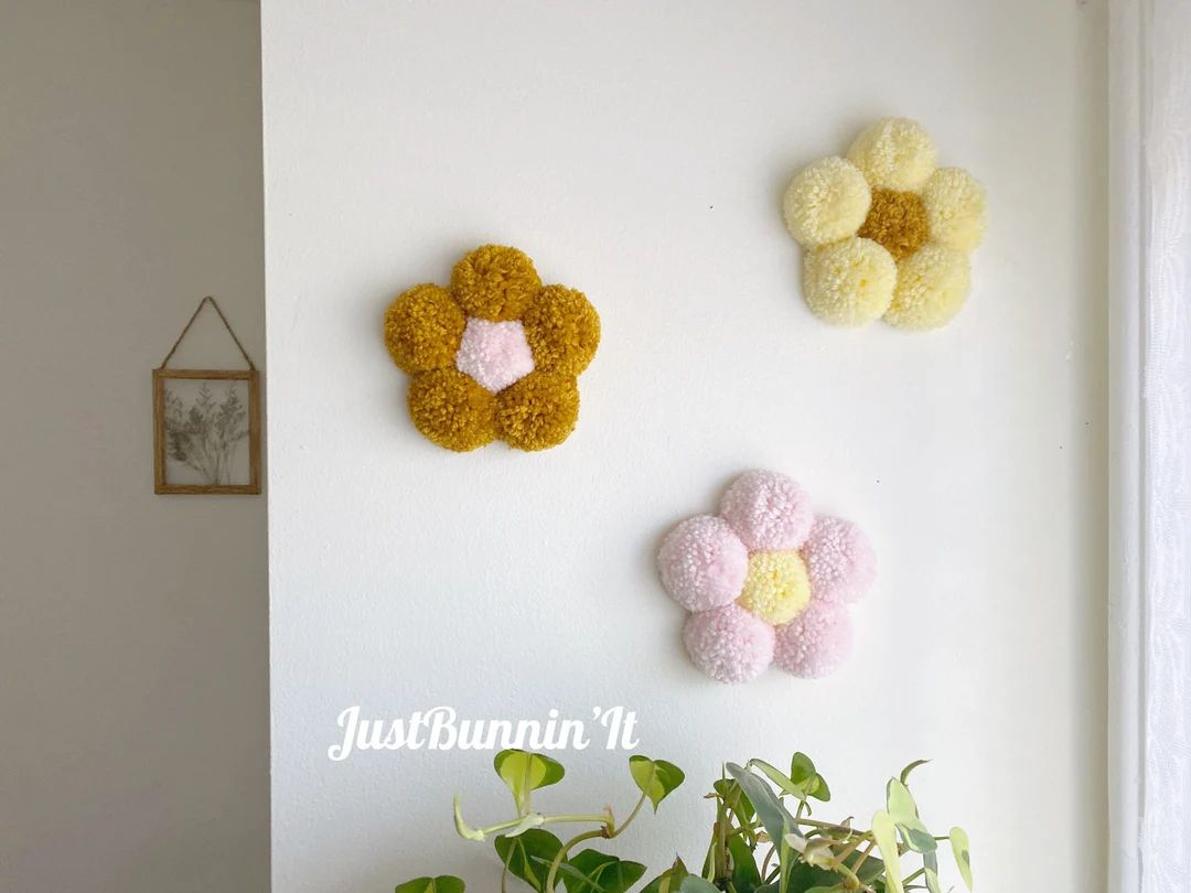 Boho Wall Decor Flowers the Original Pom Pom Flower Wall - Etsy | Etsy (US)