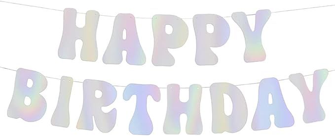 xo, Fetti Iridescent Happy Birthday Foil Banner - 5 Ft. | Bday Party Decorations, 70s Cool Birthd... | Amazon (US)