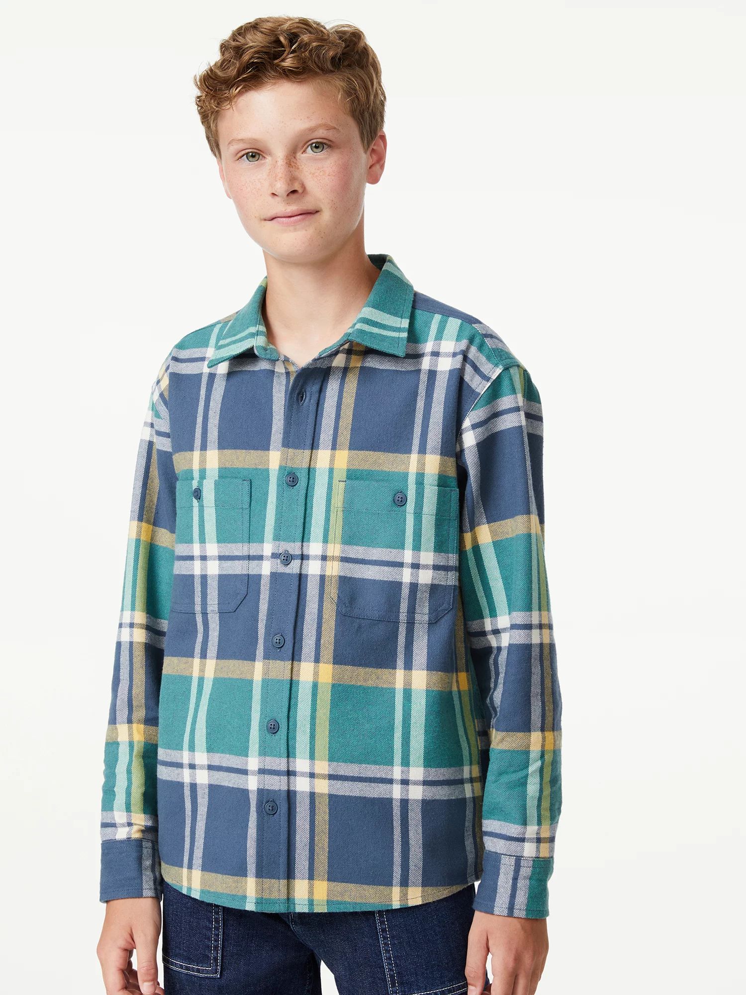 Free Assembly Boys Long Sleeve Flannel Shirt, Sizes 4-18 | Walmart (US)