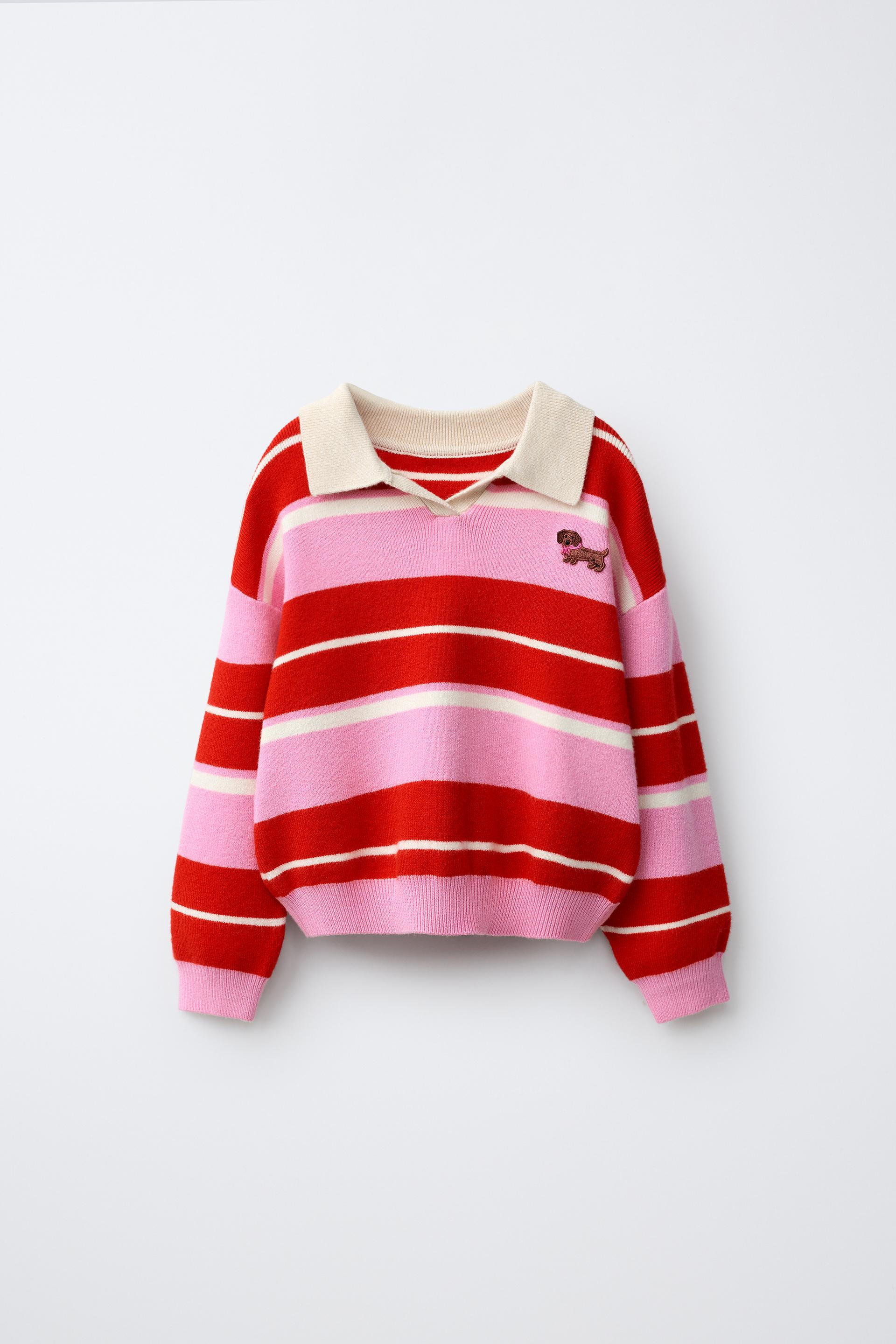 Zara - Striped Rabbit Knit Polo - Pink - 3 Years (38,6 Inches) - Kids | Zara US