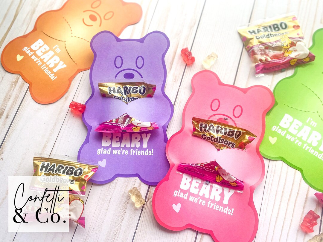 Gummy Bear Valentines, Printable File Cards, Beary Glad We're Friends, Classroom Valentines, Pres... | Etsy (US)