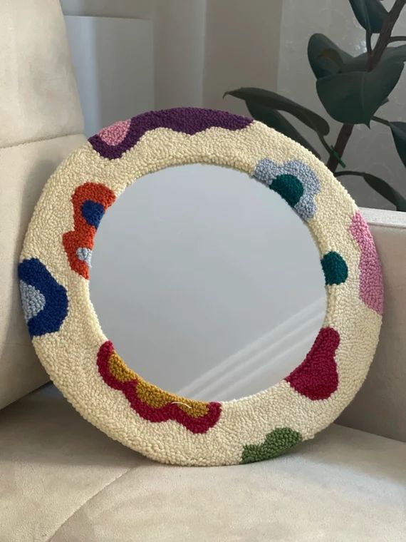 Handmade Tufted Mirror,Decorative Mirror,Punch Needle Mirror,Unique Home Decor,Punch Mirror,Wall ... | Etsy (US)