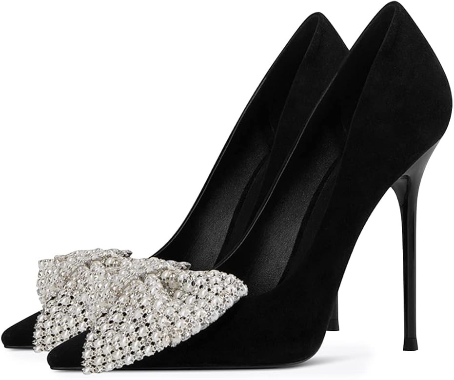 FSJ Women Fashion Pointed Toe Glitter Rhinestone High Heel Wedding Pump Sexy Slip On Stiletto Party  | Amazon (US)