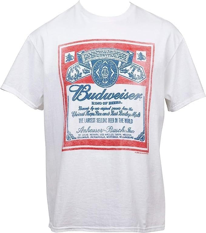 Budweiser King of Beers Vintage Label T-Shirt (as1, Alpha, l, Regular, Regular, Large) White | Amazon (US)