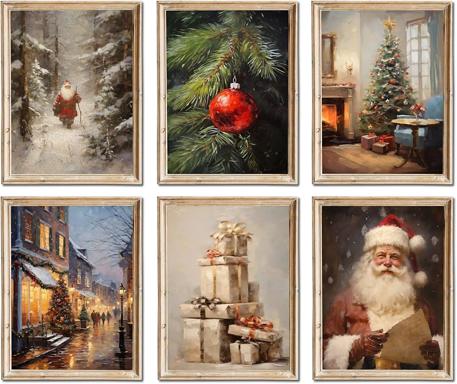 Christmas Canvas Wall Art Christmas Pictures Wall Decor Christmas Poster Winter Vintage Holiday G... | Amazon (US)