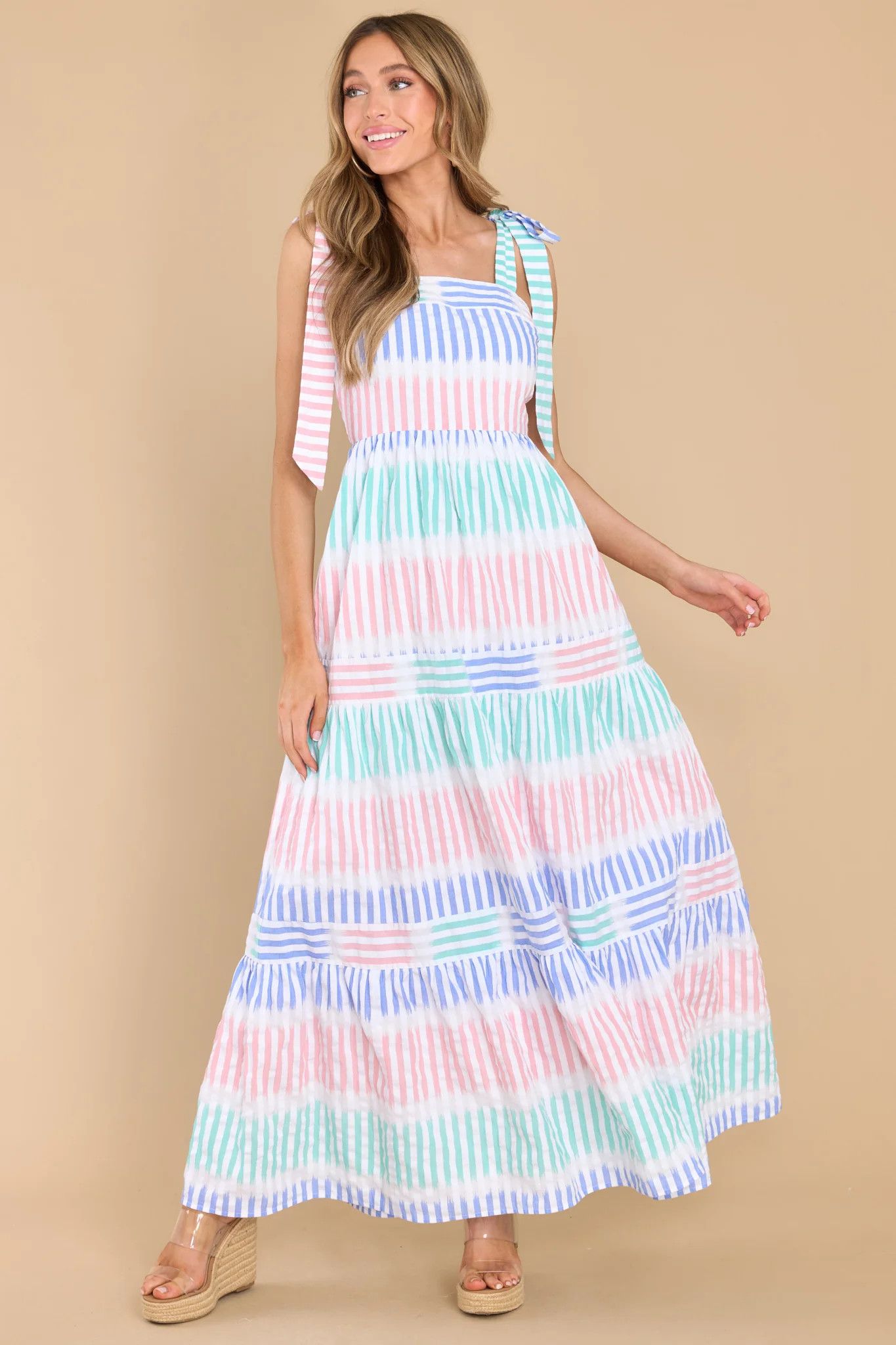 Elise Stripe Shimmer Dress - Sorbet Pink Multi Stripe main image 0