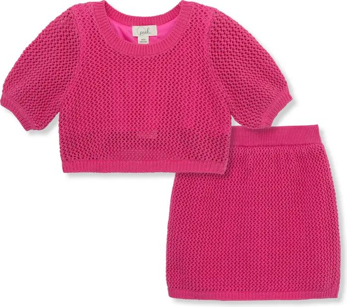 Kids' Open Stitch Puff Sleeve Sweater & Skirt Set | Nordstrom