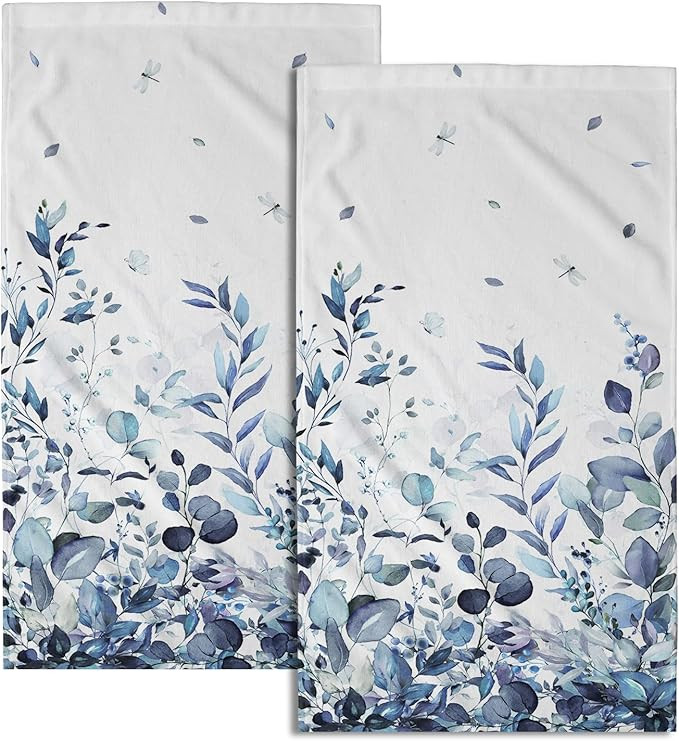 Blue Eucalyptus Leaves Hand Towels Set of 2, Botanical Leaf Floral Face Towel 28X14 inch, Quick D... | Amazon (US)