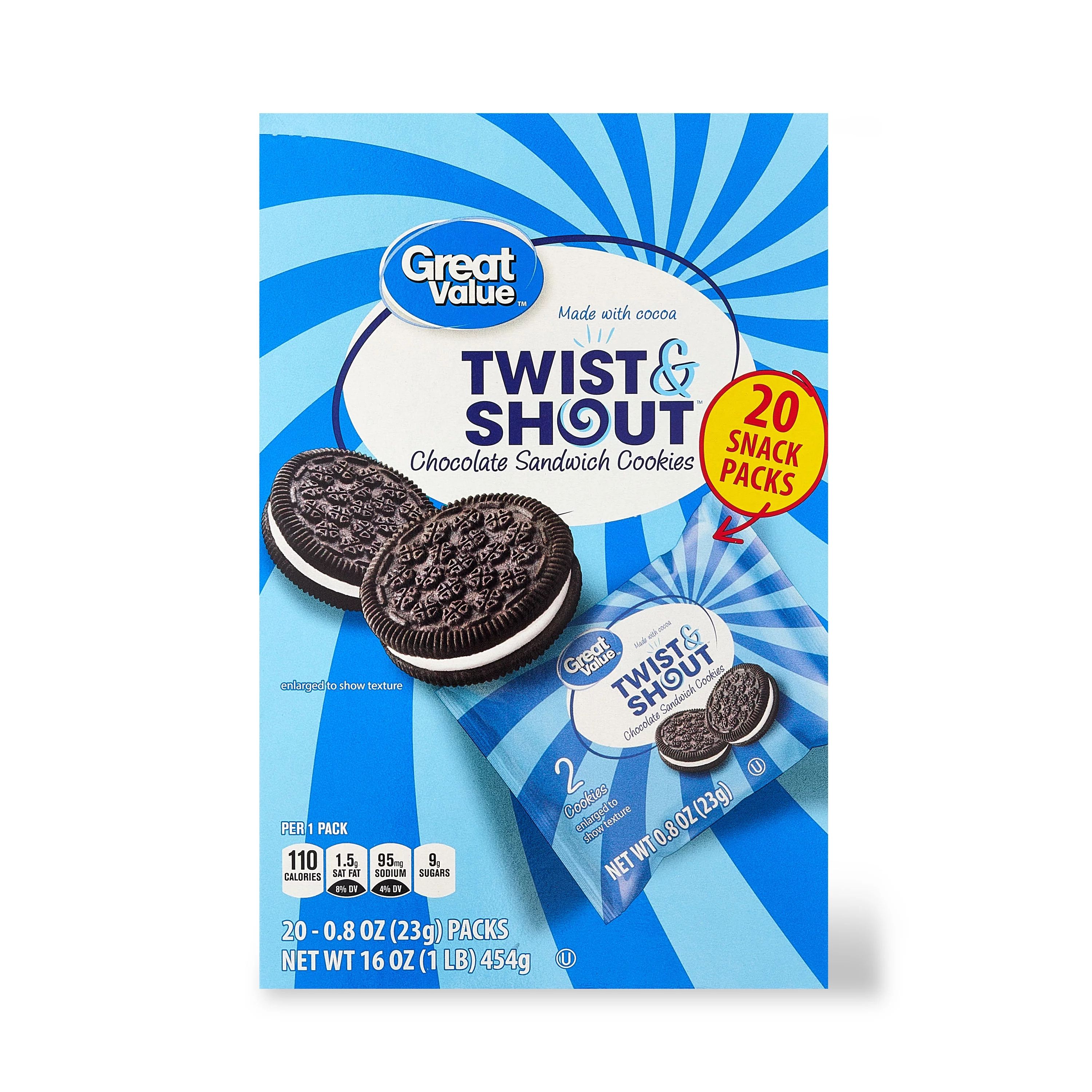 Great Value Twist & Shout Chocolate Sandwich Cookies Snack Packs, 0.8 oz, 20 Count - Walmart.com | Walmart (US)