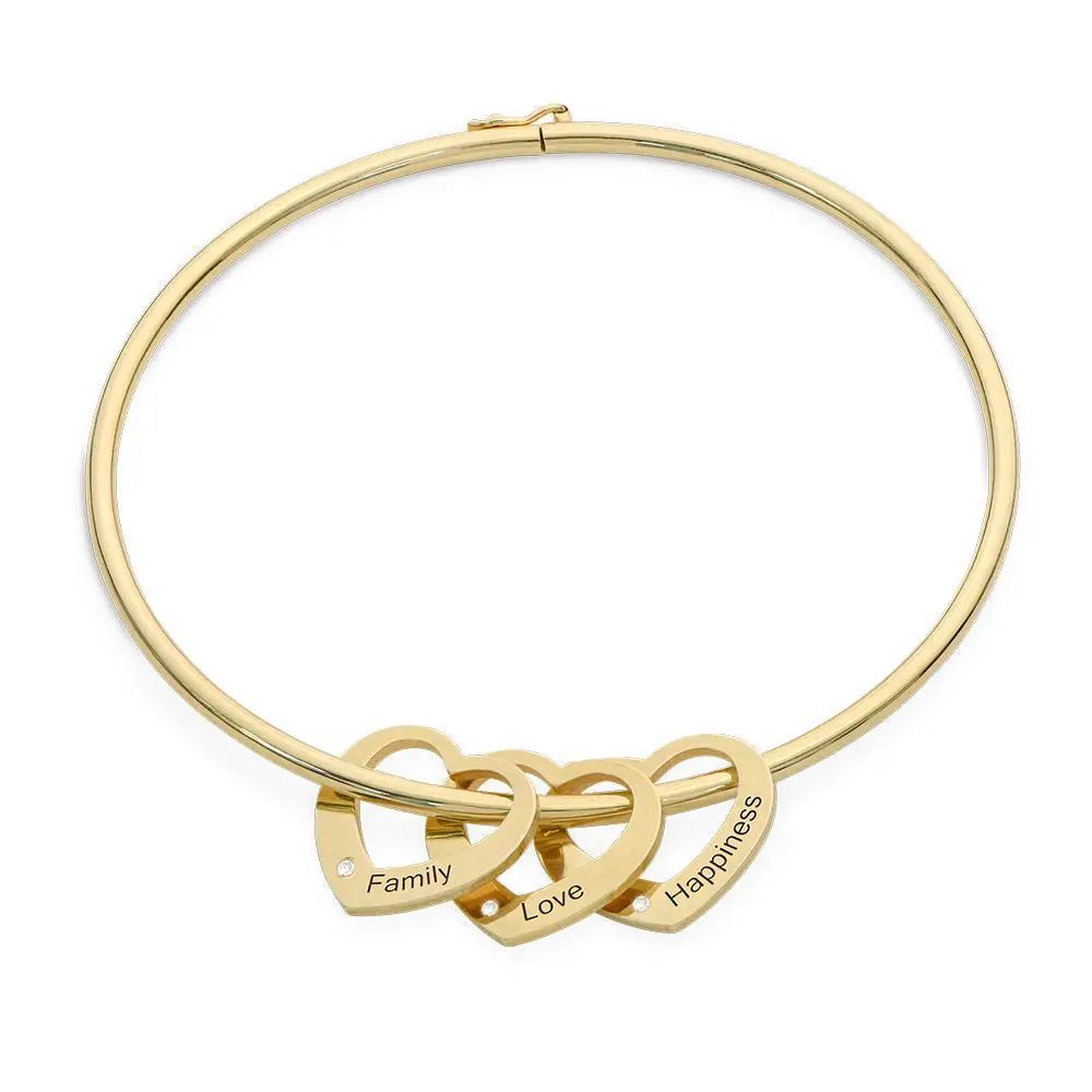 Chelsea Bangle with Heart Pendants in 18k Gold Plating with Diamonds | MYKA