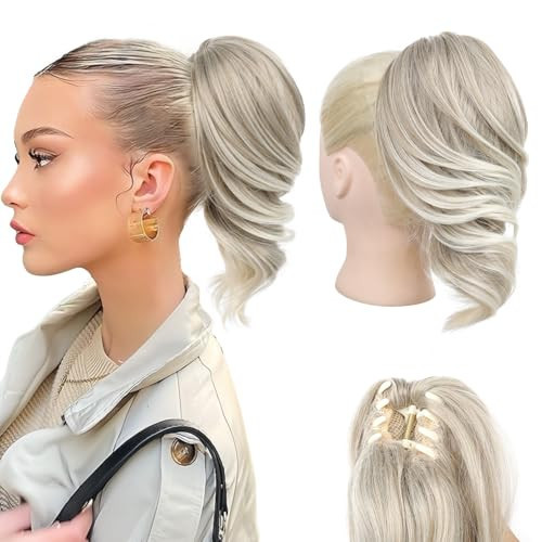 NTYNTY Ponytail Extension - 12" Claw Clip in Ponytail Hair Extensions Natural Soft Synthetic Natural Wave Pony Tail Hair Pieces for Women - Ash Brown with Light Ends | Amazon (US)