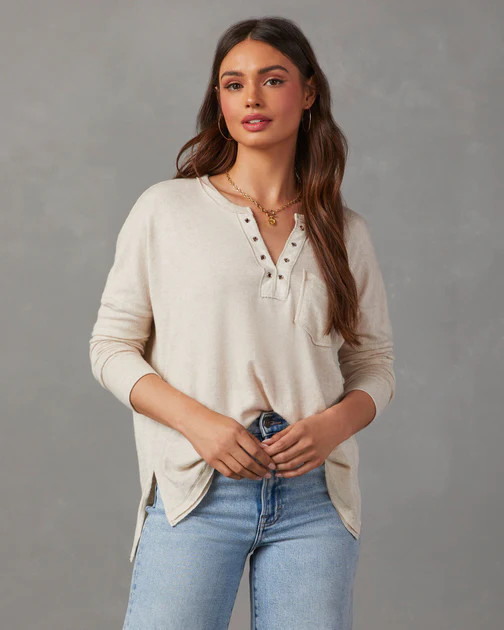 Ezra Grommet Long Sleeve Top - Oatmeal | VICI