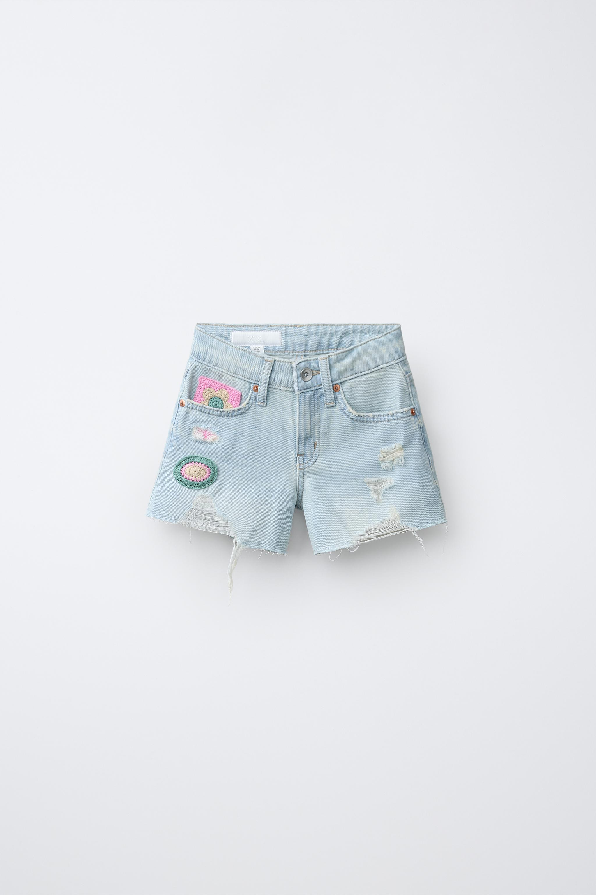 CROCHET PATCH DENIM SHORTS | Zara US