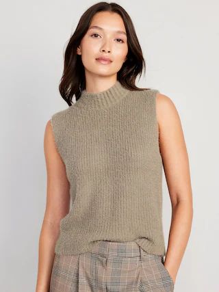 Sleeveless Mock-Neck Eyelash Sweater for Women | Old Navy (US)