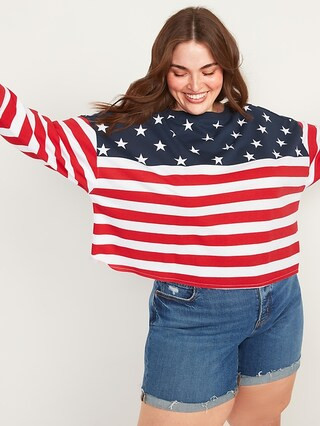 Oversized Americana French-Terry Plus-Size Crop Sweatshirt | Old Navy (US)