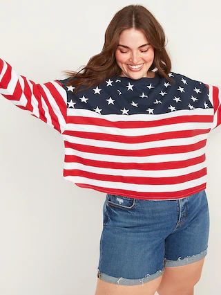 Oversized Americana French-Terry Plus-Size Crop Sweatshirt | Old Navy (US)