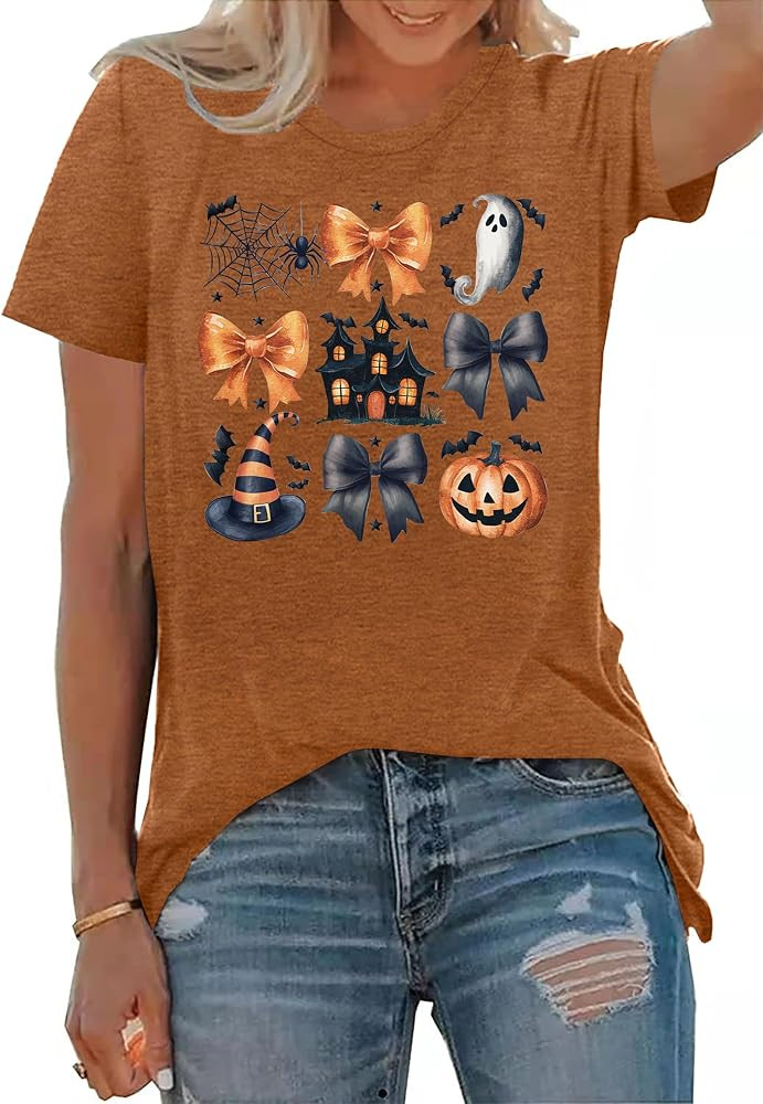 PECHAR Halloween Shirts for Women: Cute Ghost Graphic T-Shirts Spooky Season Gifts Blouse Tees | Amazon (US)