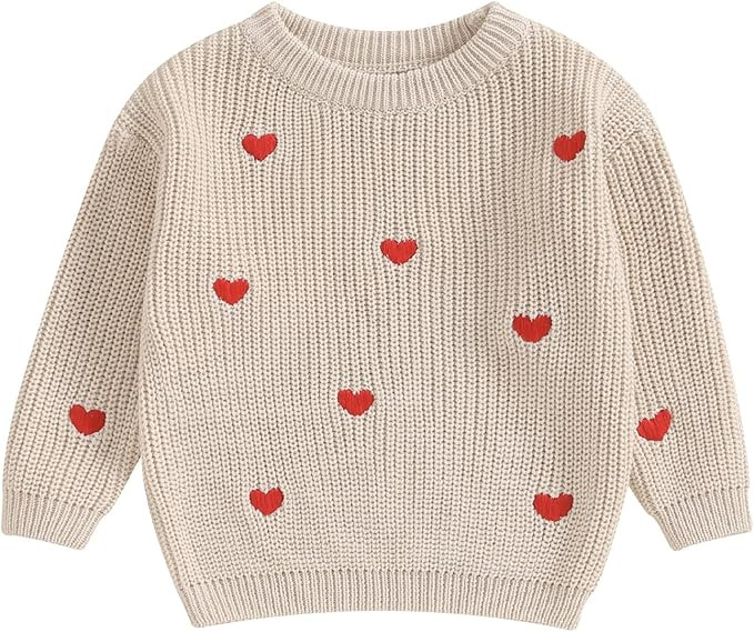 Baby Girl Cute Long Sleeve Crew Neck Love Embroidery Sweater Toddler Valentine Day Outfits | Amazon (US)