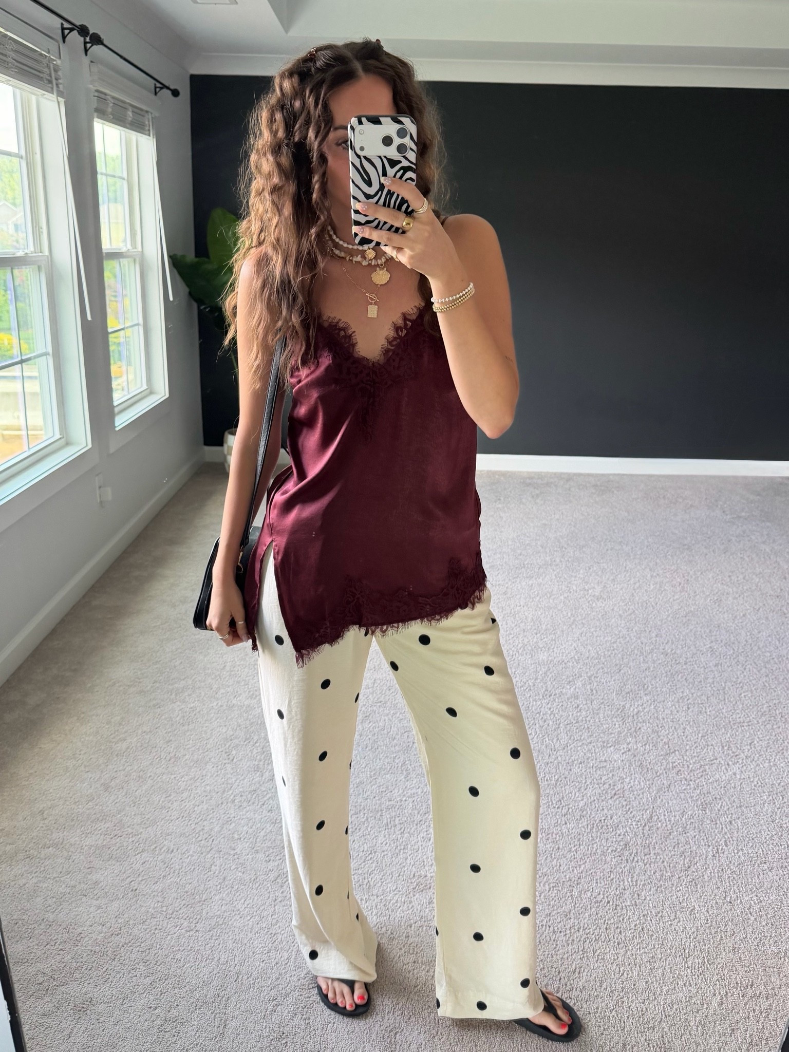 5’90 wearing size small lace burgundy tank top, 27 long polkadot pants

#LTKootd #LTKTall