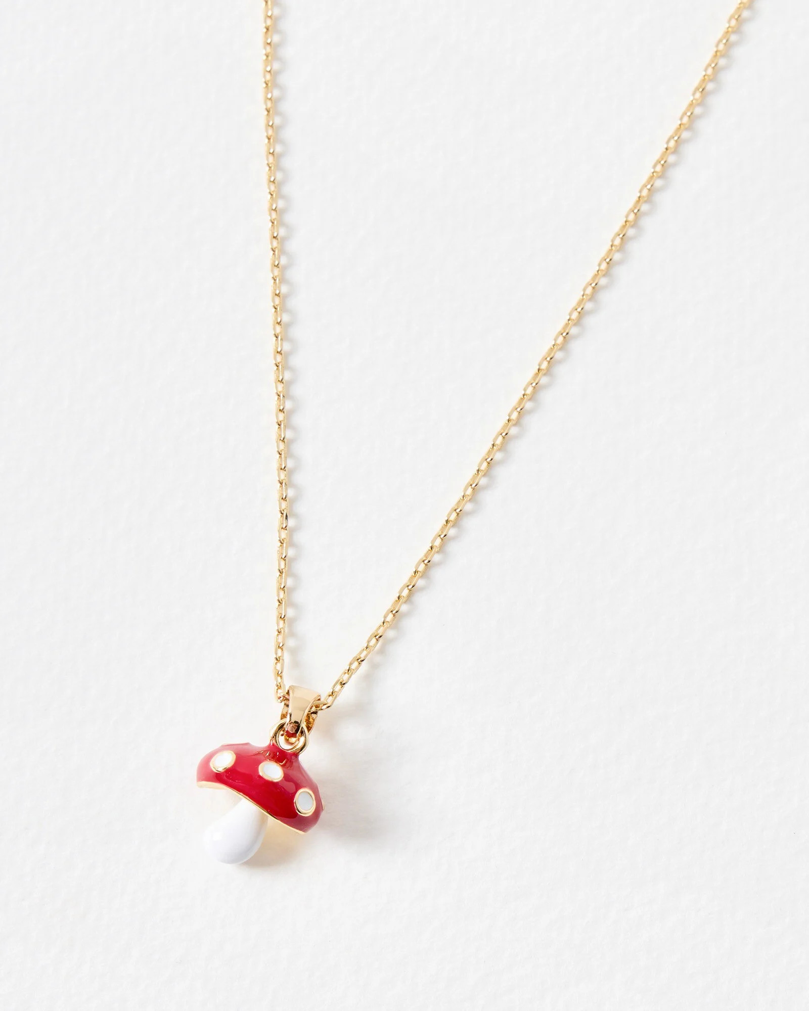 Gold Tone & Red Enamel Toadstool Pendant Necklace | Oliver Bonas | Oliver Bonas (Global)