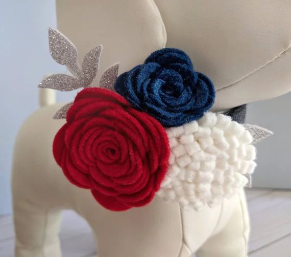 July 4th Dog Collar Flower, Red White & Blue Glitter Rose Felt Flowers for Dogs, Patriotic Weddin... | Etsy (US)