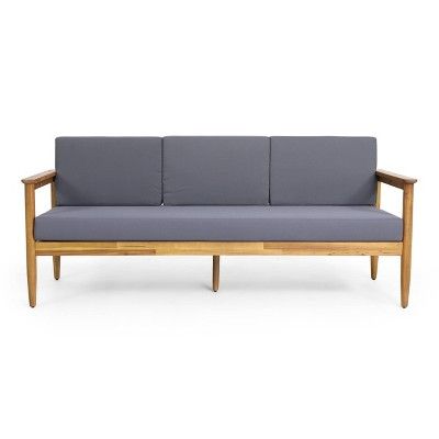 Magnolia Patio Acacia Wood 3 Seater Sofa - Teak/Dark Gray - Christopher Knight Home | Target