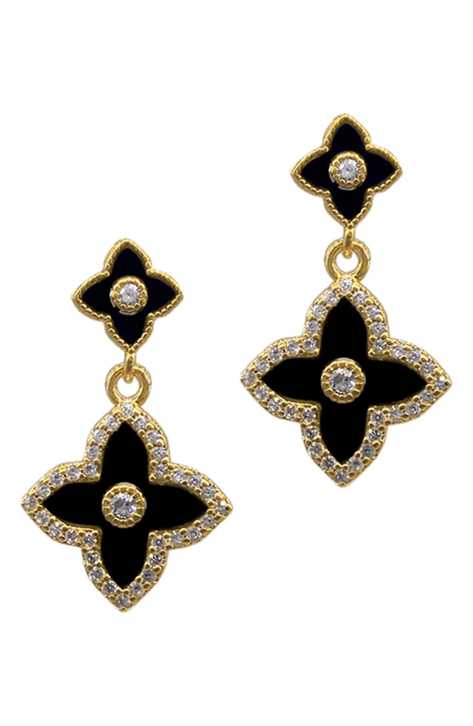 14K Yellow Gold Plated Black Flower Drop Earrings | Nordstrom Rack