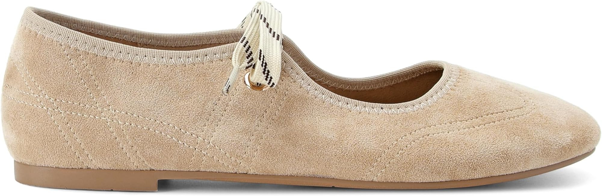 Women's Suede Ballet Flats Round Toe Lace-up Mary Jane Ballerina Shoes Casual Comfortable Dress F... | Amazon (US)