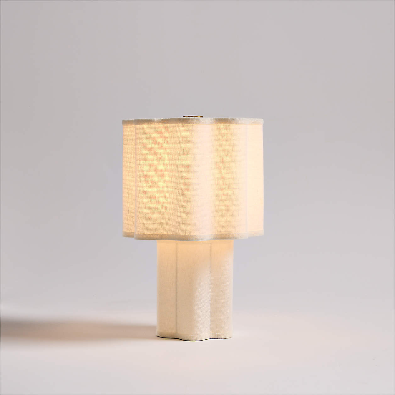Ola Warm White Linen Mini Table Lamp 13" | Crate & Barrel | Crate & Barrel