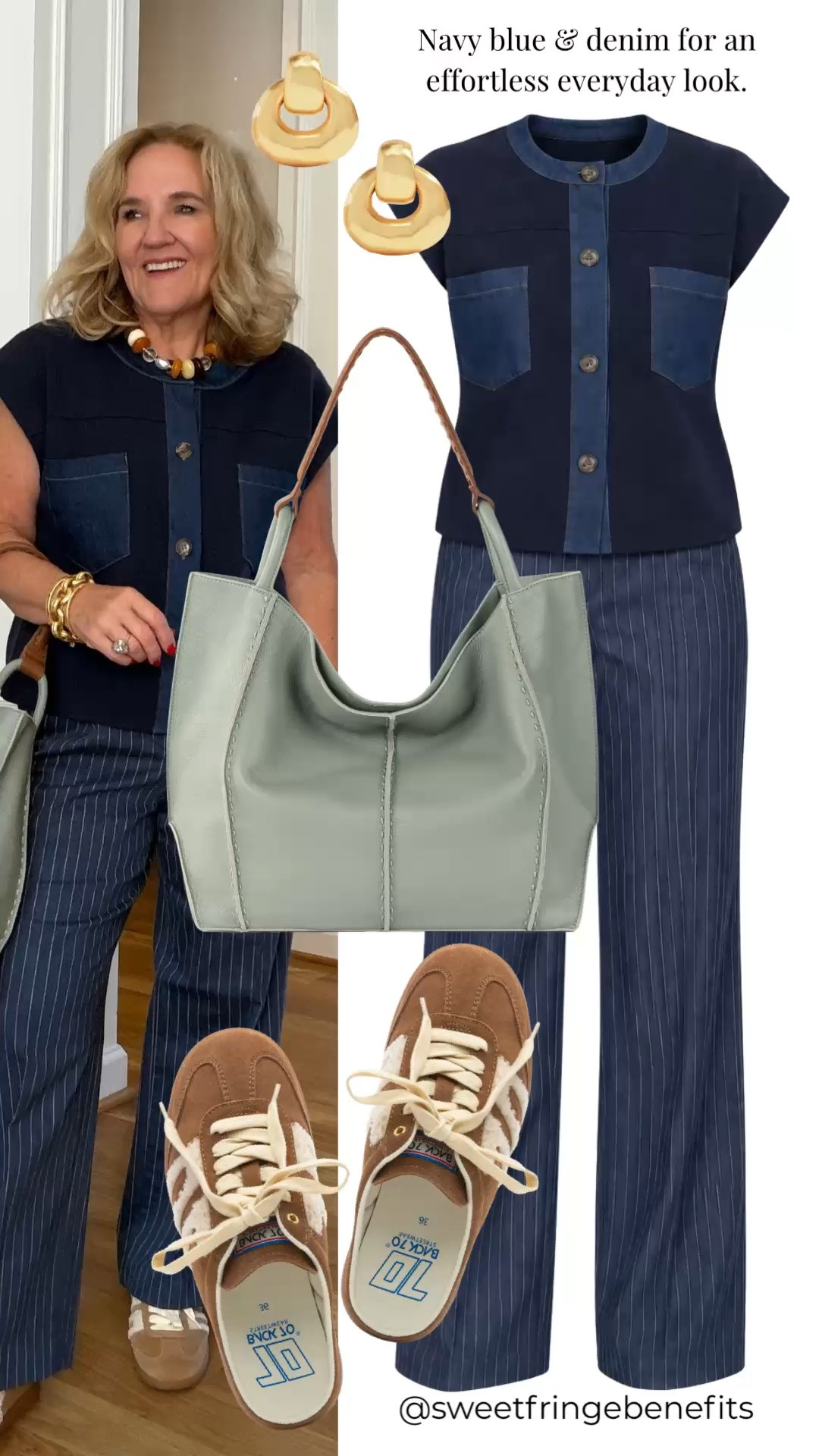 This navy and denim combination is one I can see getting a lot of wear. I’m wearing a medium in the top and a petite 6 in the jeans, and they do run big.

#LTKgrwm #LTKdayinmylife #LTKootd