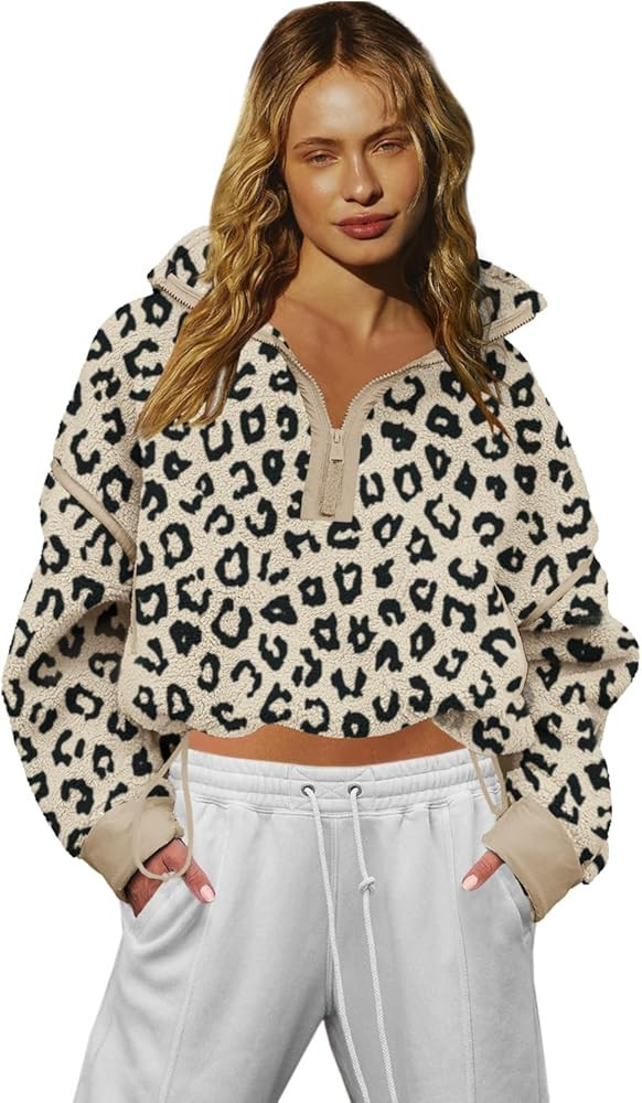 LAMISSCHE Half Zip Sweatshirt Women Oversized Sherpa Jacket V Neck Fleece Pullover Hoodie with Po... | Amazon (US)
