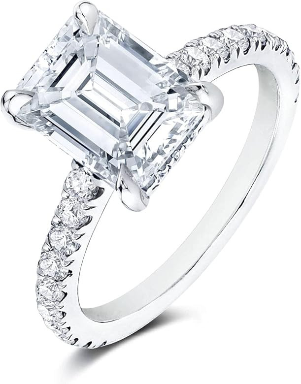 Idocare 2.5ct Emerald Cut CZ Cubic Zirconia Engagement Rings For Women Platinum Plated Sterling S... | Amazon (US)
