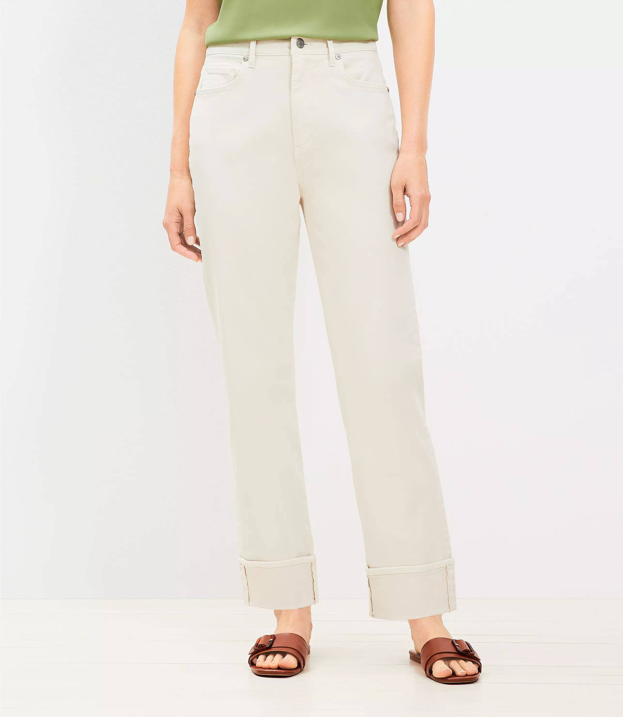 Petite High Rise Cuffed Straight Jeans in Popcorn | LOFT