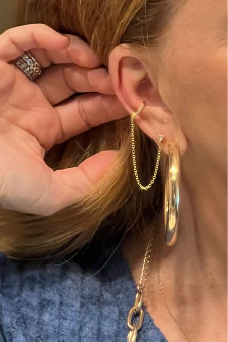 I bought these earrings/earcuff at Uncommon James while I was in Nashville. I love the triangle stud and the tiny stones on the cuff. Get 20% off when you subscribe.

My hoops are from Amazon. On sale for $13!

#LTKHoliday #LTKstyletip #LTKGiftGuide