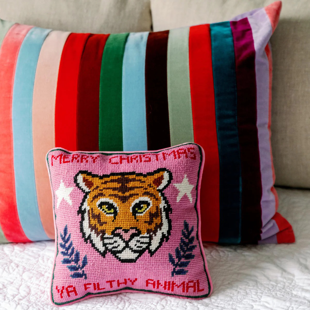 Furbish Studio - Merry Christmas Ya Filthy Animal Needlepoint Pillow | Furbish Studio