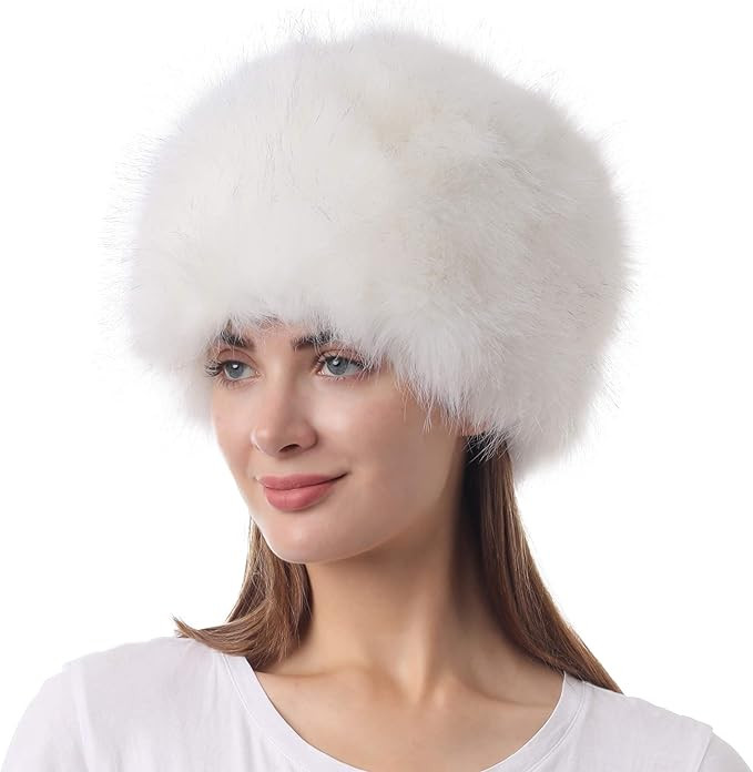LA CARRIE Women's Faux Fur Hat for Winter with Stretch Cossack Russian Style White Warm Cap | Amazon (US)